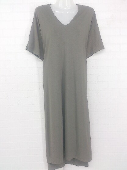 ◇ nano universe ナノ ユニバース Vネック 大人女子 ゆったり 半袖 ロング ワンピース サイズF カーキ レディース P 【中古】