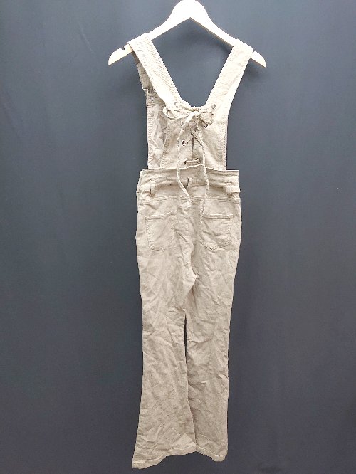 ◇ ROYAL PARTY 肩調節 2WAY リボン ストレッチ シンプル ノースリーブ オーバーオール サイズF ブラウン レディース E 【中古】
