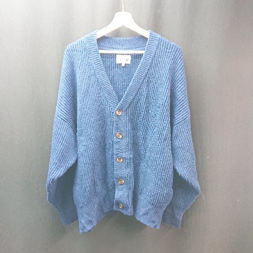 楽天フクワウチ◇ Snap club スナップクラブ Vネック ケーブル ボタン 起毛 ストレッチ 長袖 カーディガン サイズM ブルー レディース E 【中古】