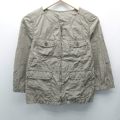 ◇ rope ロペ ノーカラー ジップアップ 羽織もの コットン100% 長袖 ブルゾン サイズ9 ブラウン レディース E 【中古】