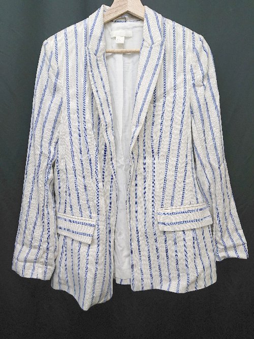 ◇ H&M エイチアンドエム ストライプ 長袖 ジャケット サイズ36 ホワイト ブルー レディース P 【中古】