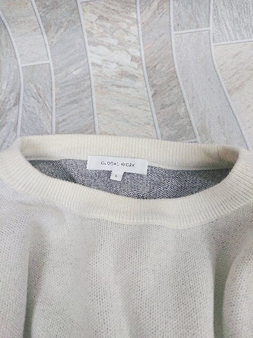 ◇ GLOBAL WORK グローバルワーク ロゴ 長袖 ニット セーター サイズL ホワイト ブラック メンズ P 【中古】