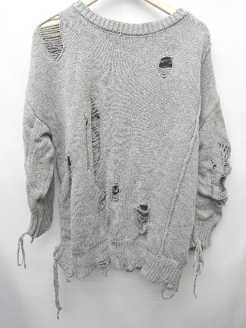 ◇ JEANASIS ジーナシス コットン ダメージ加工 長袖 ニット セーター サイズF グレー レディース P 【中古】