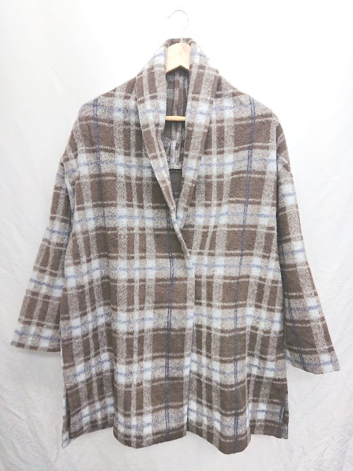 ◇ NAUW CLOSET?ナウクローゼット チェック柄 長袖 コート サイズS-M ブラウン ライトブルー系 レディース P 【中古】