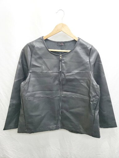 ◇ TRUBE ノーカラー フェイクレザー 薄手 長袖 ジャケット ブラック レディース P 【中古】 ◇ TRUBE ノーカラー フェイクレザー 薄手 長袖 ジャケット ブラック レディース P 【中古】
