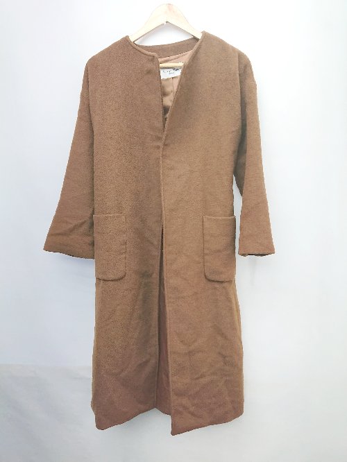■ ◎ le.coeur blanc ルクールブラン サイドスリット ボタンレス 長袖 ノーカラー コート サイズ36 ブラウン レディース P 【中古】