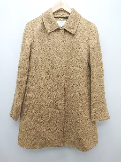 ◇ 自由区 ジユウク フロントボタン 大人女子 上品 長袖 ステンカラーコート サイズ38 キャメル系 レディース P 【中古】