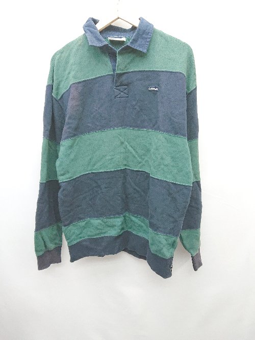 ◇ COVERNAT カバーナット ボーダー ロゴ 長袖 スウェット トレーナー サイズM ネイビー グリーン系 レ..