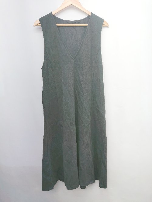 ◇ UNIQLO ユニクロ シンプル Vネック ノースリーブ 膝下丈 ワンピース サイズM グレー レディース P 【中古】