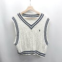 ◇ Θ U.S.POLOASSN. ロゴ刺? Vネック ライン入り ノースリーブニット サイズF ホワイト ネイビー レディース メンズ E 【中古】