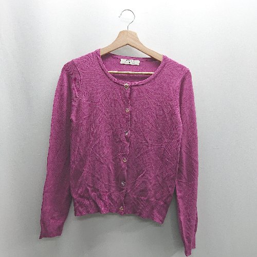 ◇ ⊇ Eimy Pearl by POWDER SUGAR 花モチーフ ビジュー装飾 長袖 ニットカーディガン サイズM ピンク レ..