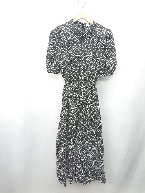 ◇ ⊂ REDYAZEL キーホールネック 総柄 半袖 ロング ワンピース サイズF ブラック レディース E 【中古】