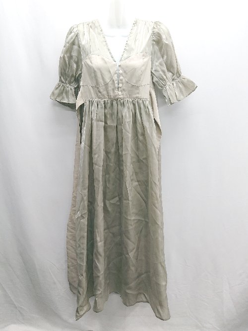 ◇ ⊂ since then シンスゼン パフスリーブ 半袖 ロング ワンピース サイズS カーキ系 レディース E 【中古】