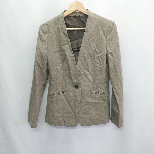 ◇ ⊂ THE SUIT COMPANY ノーカラー 内ポケット2 長袖 ジャケット サイズ40 ブラウン レディース E 【中古】