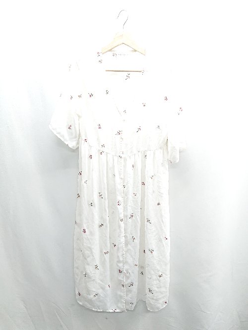 ◇ ⊂ earth music&ecology 花柄 総柄 半袖 シアーロングガウン サイズF アイボリー レディース E 【中古】