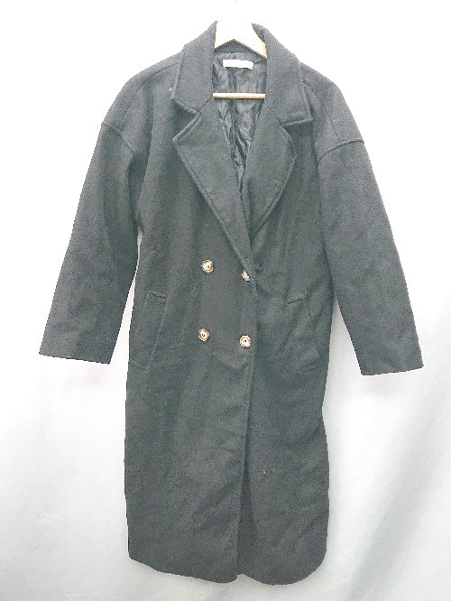 ■ ⊇ Aunt Marie's ダブルボタン 長袖 コート サイズF ブラック レディース E 【中古】
