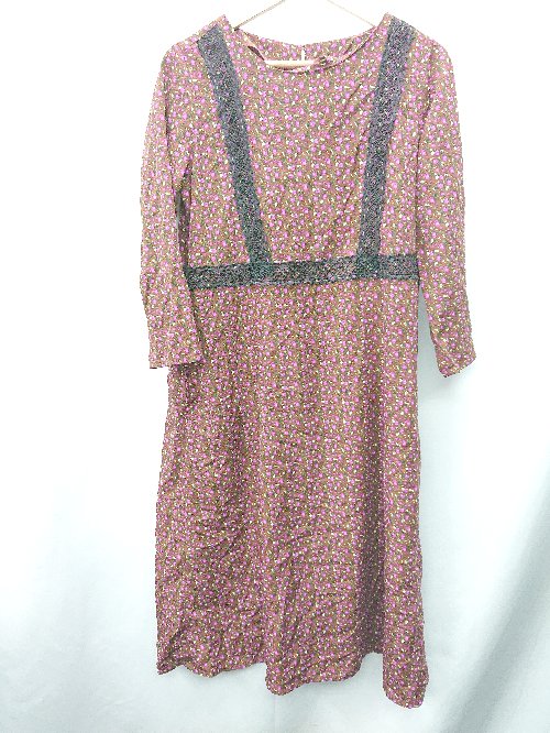 ◇ ⊂ Syrup. シロップ 花柄 長袖 ロング丈 ワンピース サイズM ブラウン系 レディース E 【中古】