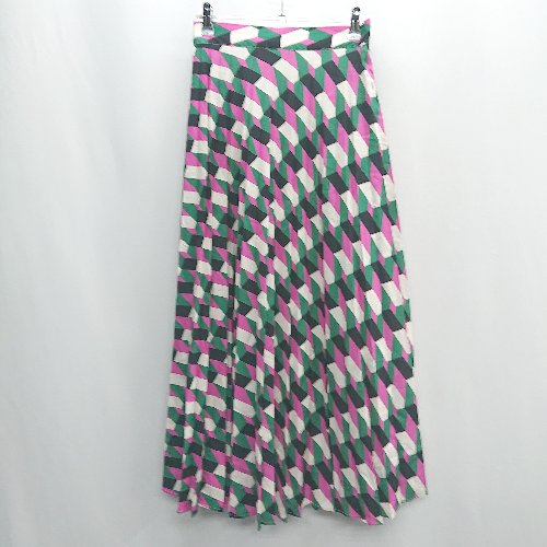 ◇ Θ LOWRYS FARM yuw アーガイルチェック ウエストゴム マキシ フレアー スカート サイズM パープル系 レディース E 【中古】