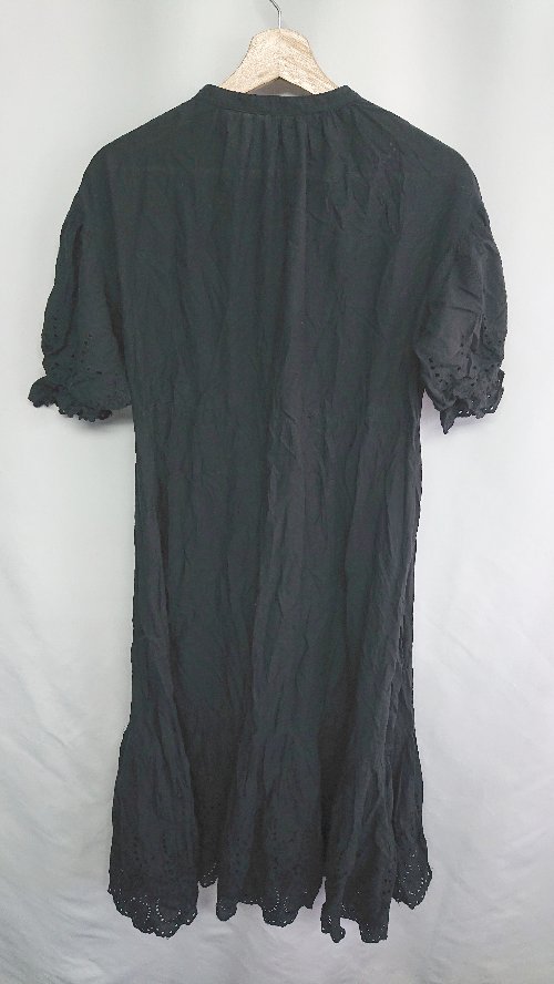 ◇ ⊂ one after another NICE CLAUP エンブロイダリーレース 半袖 ロング丈 ワンピース サイズF ブラック レディース E 【中古】
