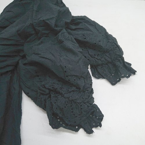 ◇ ⊂ one after another NICE CLAUP エンブロイダリーレース 半袖 ロング丈 ワンピース サイズF ブラック レディース E 【中古】