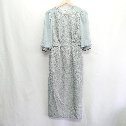 ◇ ⊂ aimer anche 総柄 五分袖 膝下丈 ワンピース サイズM ライトブルー系 レディース E 【中古】