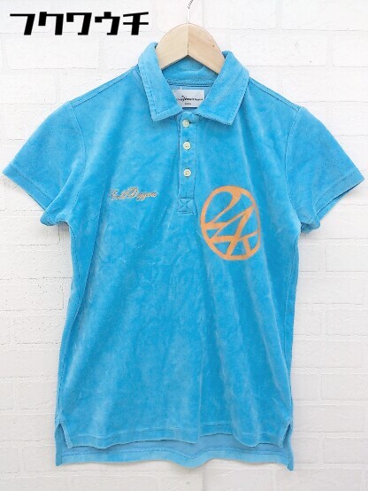 ◇ GOLD 24karats Diggers ロゴ プリント 刺繍 ベロア 半袖 ポロシャツ サイズXS ブルー オレンジ メンズ 【中古】