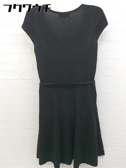 ◇ ◎ UNTITLED アンタイトル ウエストリボン付き ニット 半袖 膝丈 ワンピース サイズ2 ブラック レディース 【中古】