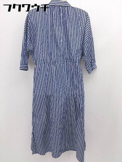 ◇ RyuRyu リュリュ ストライプ 七分袖 ロング シャツ ワンピース サイズM ネイビー系 ホワイト レディース 【中古】