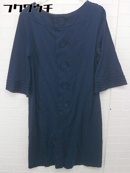 ◇ ◎ UNITED ARROWS ユナイテッドアローズ クルーネック 七分袖 膝丈 ワンピース サイズ38 ネイビー レディース 【中古】