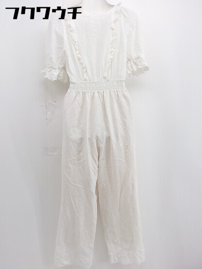 ◇ one after another NICE CLAUP 刺繍レース 半袖 コンビネゾン オーバーオール サイズL ホワイト 【中古】