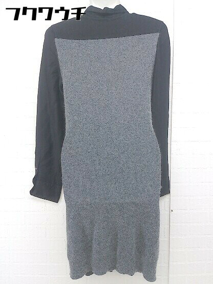 ◇ BLANC.. ブラン リネン混 長袖 膝丈 ワンピース サイズ38 グレー ブラック レディース 【中古】