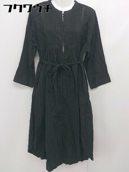 ◇ ◎ cepo セポ ウエストリボン付き バンドカラー 長袖 ロング ワンピース サイズM ブラック レディース 【中古】