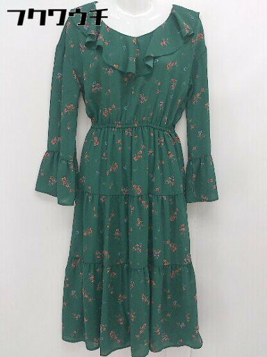 ◇ ◎ PAGEBOY ページボーイ 総柄 ウエストゴム ティアード 長袖 膝下丈 ワンピース サイズF グリーン レディース 【中古】 ◇ ◎ PAGEBOY ページボーイ 総柄 ウエストゴム ティアード 長袖 膝下丈 ワンピース サイズF グリーン レディース 【中古】