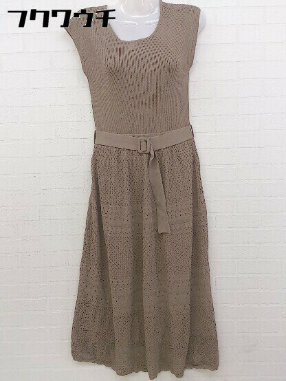 ◇ ◎ BE RADIANCE ビーラディエンス ベルト付 ノースリーブ ロング ニット ワンピース サイズF ベージュ..