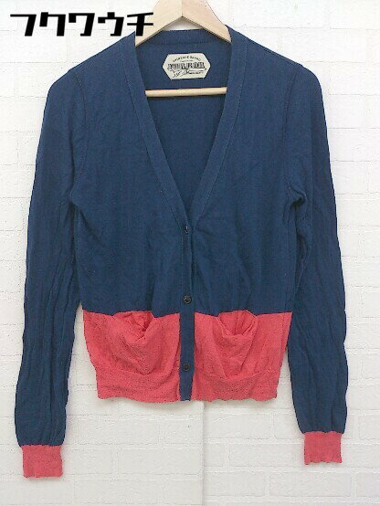 ◇ MIRROR OF Shinzone シンゾーン コットン ウール ニット 長袖 カーディガン サイズF ネイビー レッド..