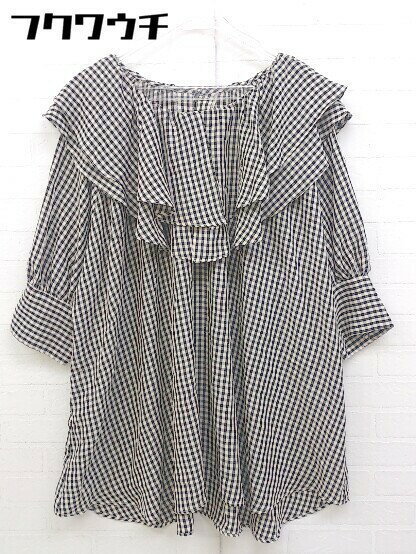 ◇ NICE CLAUP ナイスクラップ チェック 七分袖 ミニ チュニック ワンピース サイズF ベージュ ブラック レディース 【中古】