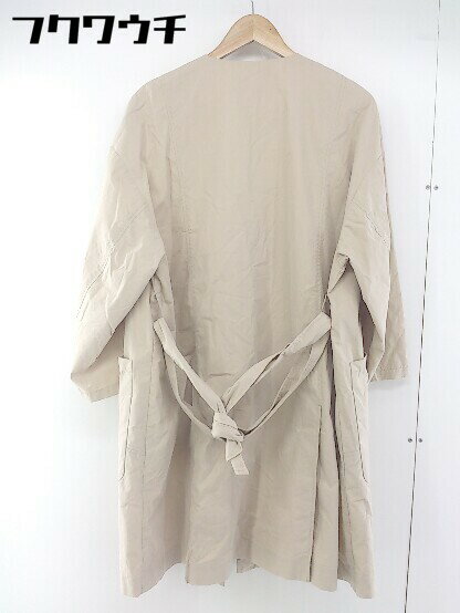 ◇ ◎ nano universe ナノユニバース ウエストリボン付き 薄手 ノーカラー ラップ コート サイズ36 ベージュ レディース 【中古】