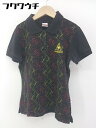 ◇ ◎ le coq sportif ルコックスポルティフ ロゴ 総柄 半袖 ポロシャツ サイズL ブラック レディース 【中古】