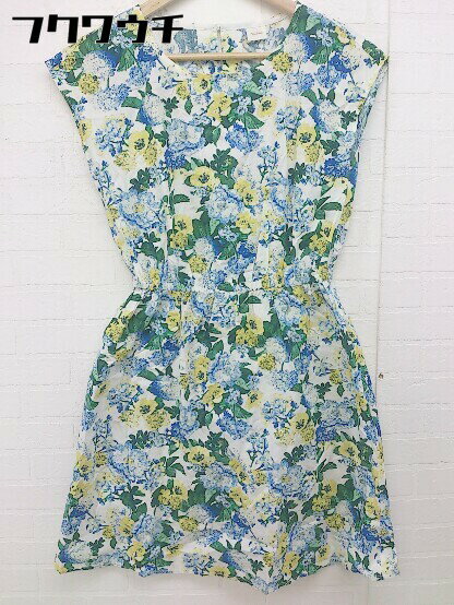 ◇ ◎ Techichi テチチ ペチコート付き 花柄 フレンチスリーブ 膝丈 ワンピース サイズM ホワイト ブルー..