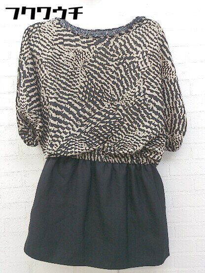 ◇ CLOCHE クロシェ 切替 半袖 ミニ ワンピース サイズ02 ベージュ ブラウン ブラック系 レディース 【中古】