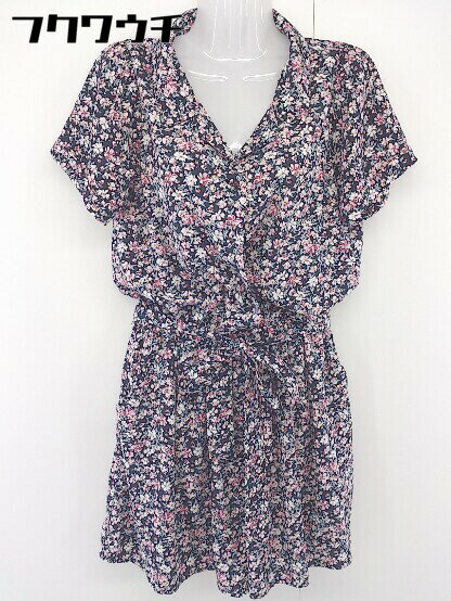 ◇ ◎ Heather ヘザー ウエストリボン付き 半袖 ロンパース サイズF ネイビー系 レディース 【中古】