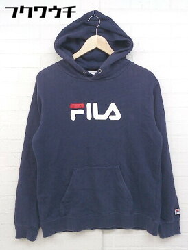 ◇ FILA フィラ ロゴ　プリント 長袖 プルオーバー パーカー サイズM ネイビー　ホワイト レディース 【中古】