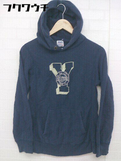 ◇ BEAMS BOY ロゴ　プリント　裏起毛　 長袖 プルオーバー パーカー ネイビー　ベージュ レディース 【中古】