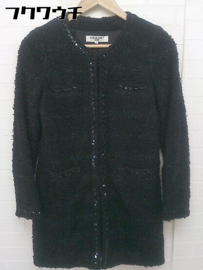 ◇ NATURAL BEAUTY BASIC スパンコール ラメ糸 長袖 ノーカラー コート サイズS ブラック レディース 【中古】