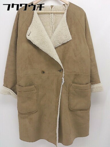 ■ coen コーエン 裏ボア 長袖 ノーカラー コート サイズL キャメルブラウン レディース 【中古】 ■ coen コーエン 裏ボア 長袖 ノーカラー コート サイズL キャメルブラウン レディース 【中古】