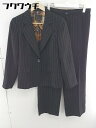 ◇ 伊太利屋 イタリヤ ストライプ シングル1B パンツ スーツ 上下 サイズ9 ブラック系 レディース 【中古】