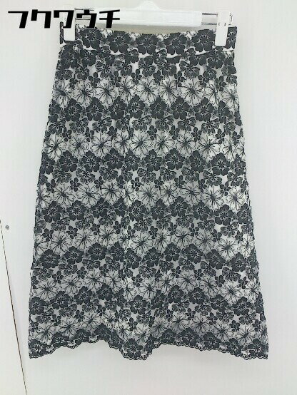 ◇ Techichi テチチ 刺繍 シアー 膝下丈 台形 スカート サイズM ホワイト ブラック レディース 【中古】