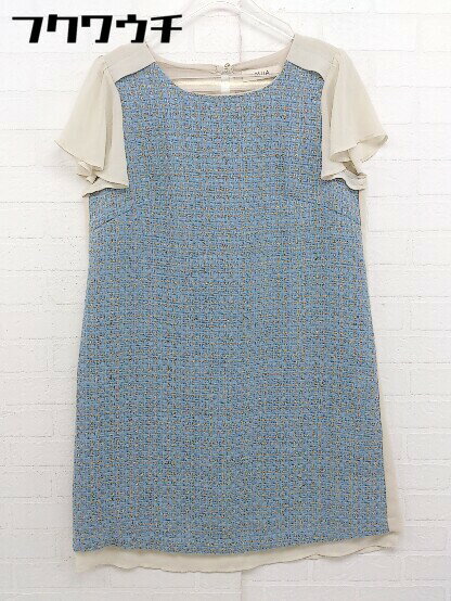 ◇ MIIA ミーア ラメ フレンチスリーブ ミニ ワンピース サイズF ブルー ベージュ レディース 【中古】