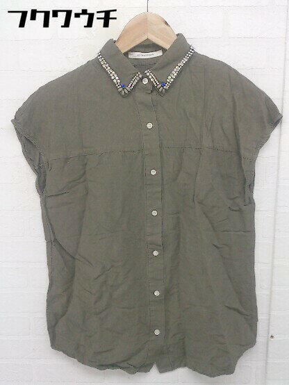 ◇ Spick & Span リネン混 ラインストーン ビジュー フレンチスリーブ シャツ カーキ系 レディース 【中古】