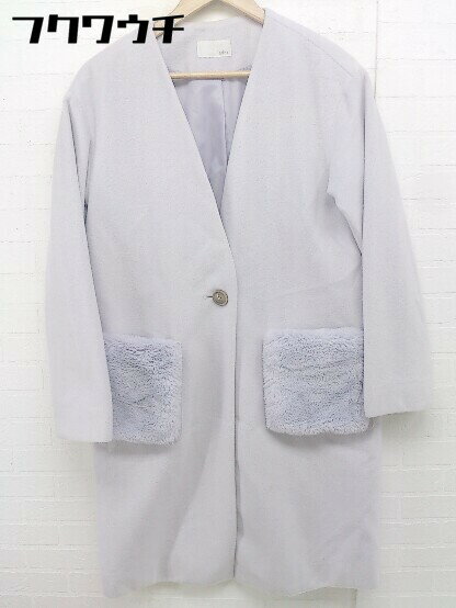 ■ index インデックス フェイクファー 長袖 ノーカラー コート サイズL グレー レディース 【中古】